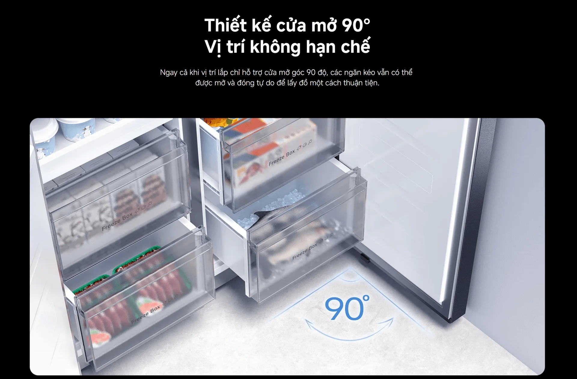 Thiết kế mở 90 độ tủ lạnh Mijia 510L