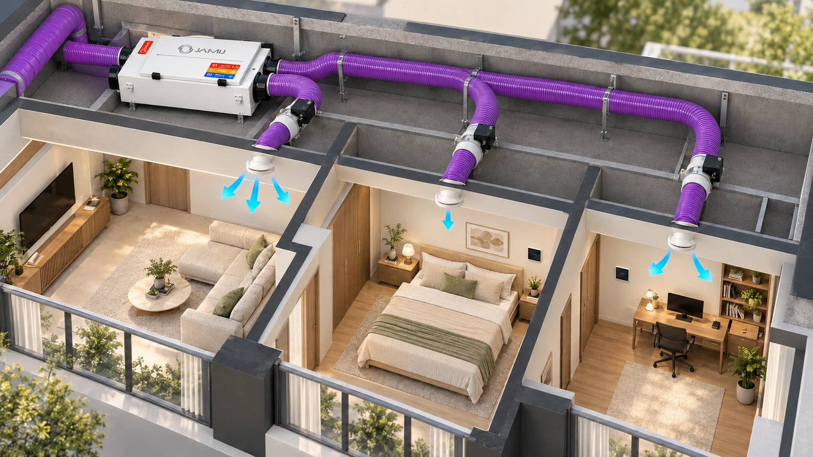 Phân vùng gió độc lập máy cấp khí tươi JamiJ